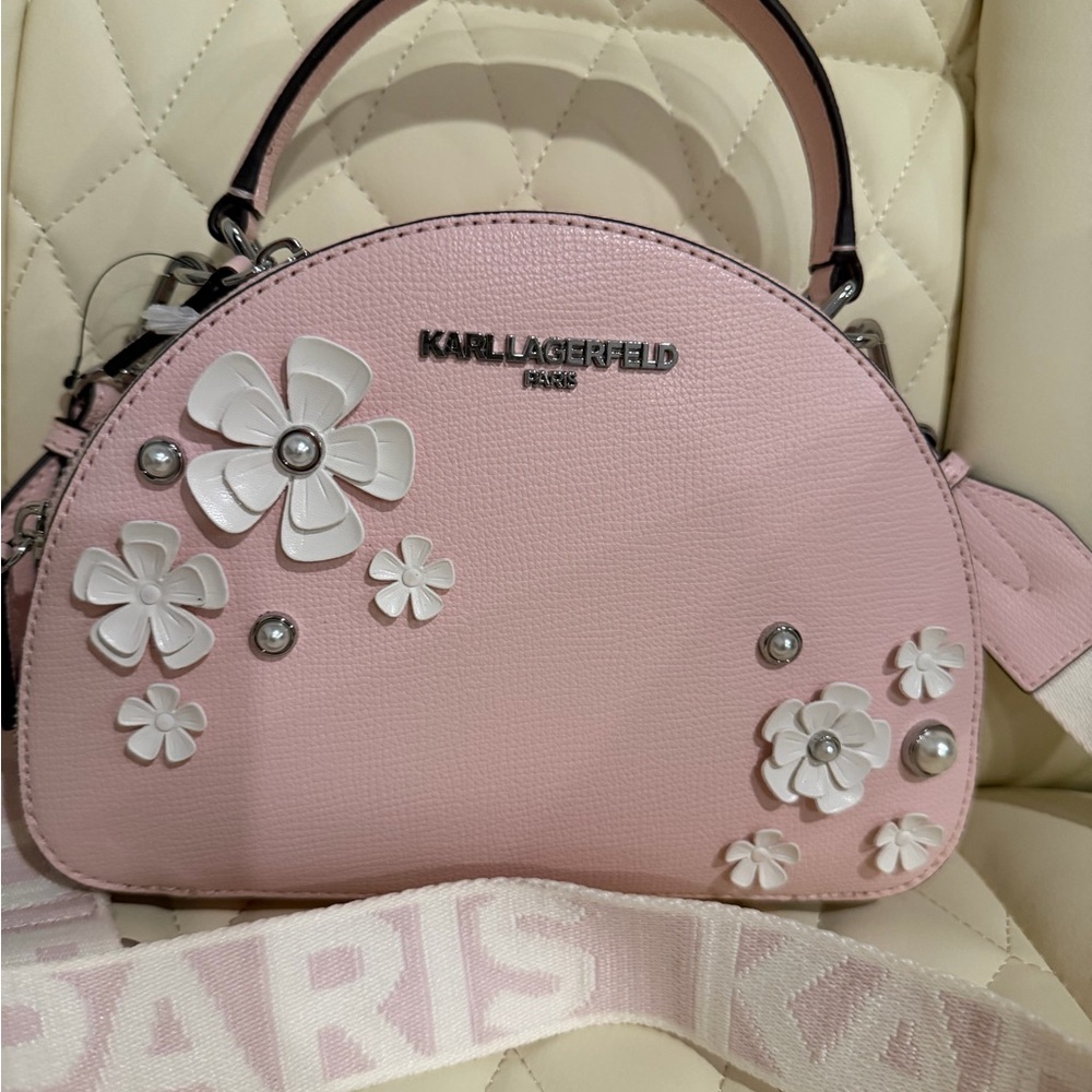 Karl Lagerfeld Light Pink Crossbody Bag with White Floral Accents